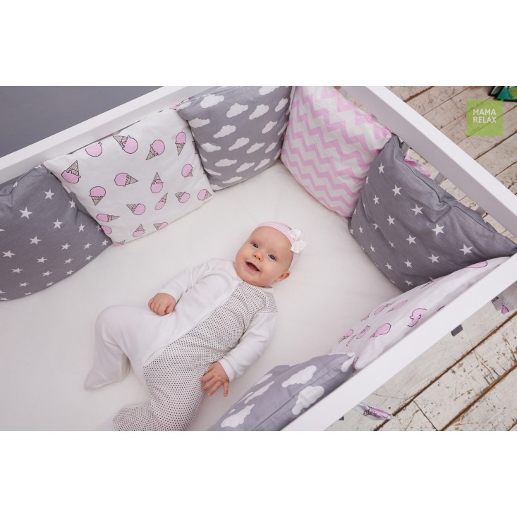 Купить бортики в кроватку Клубника со сливками со съемными чехлами 12 шт Mama Relax в магазине Lux Postel