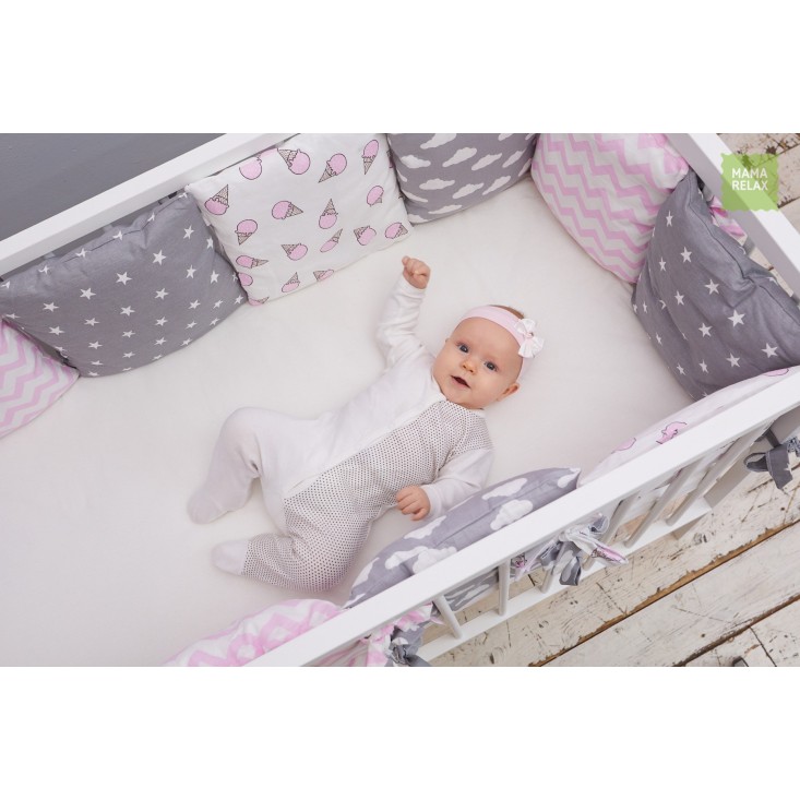 Купить бортики в кроватку Клубника со сливками со съемными чехлами 12 шт Mama Relax в магазине Lux Postel