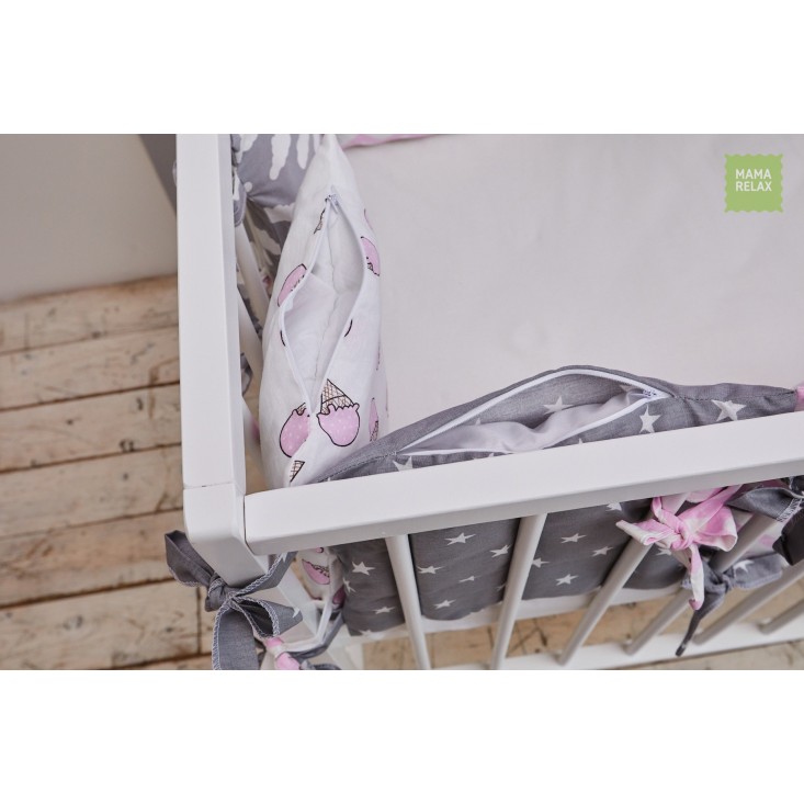 Купить бортики в кроватку Клубника со сливками со съемными чехлами 12 шт Mama Relax в магазине Lux Postel