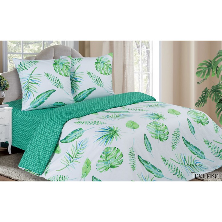 Купить постельное белье поплин 2 спальное Тропики Экотекс