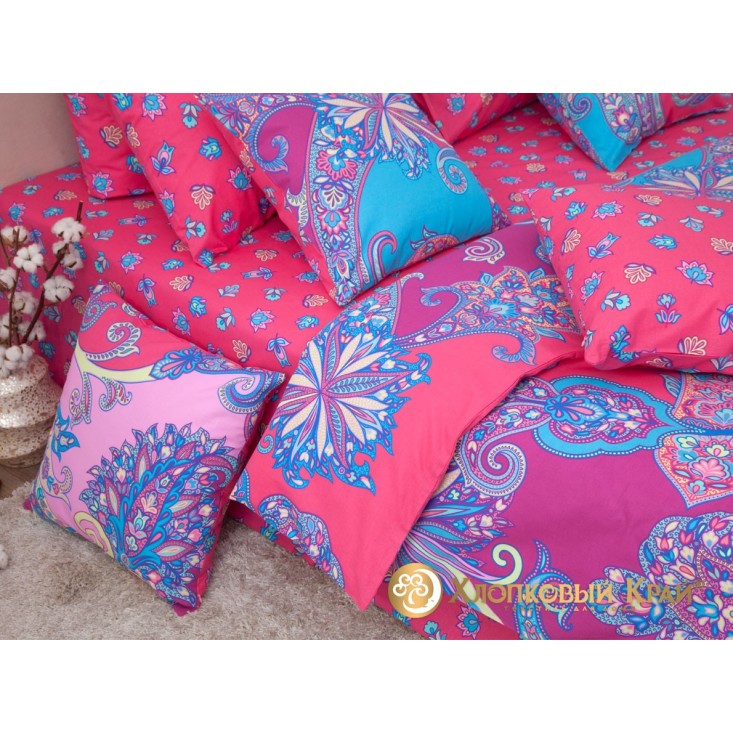 Постельное белье Анамур коралл семейное Хлопковый край