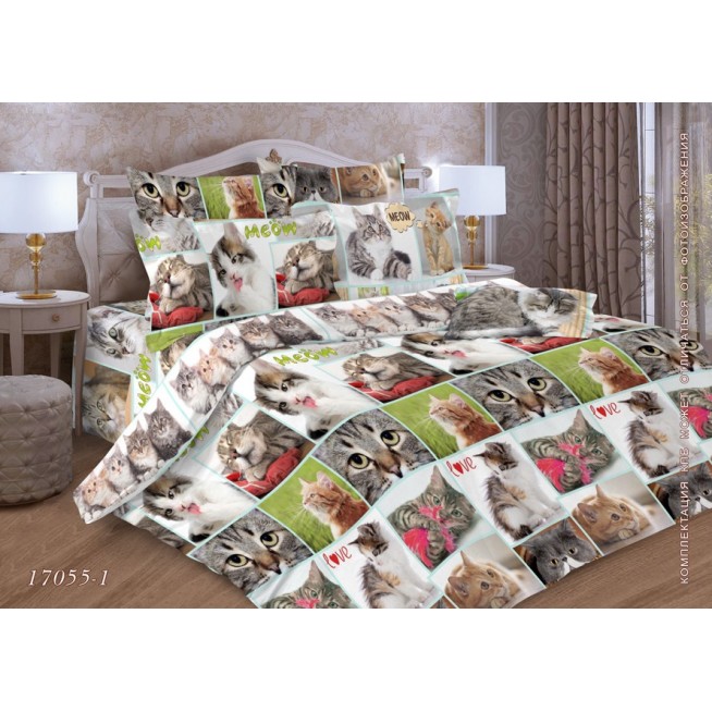 постельное белье Коты Евро бязь Чебоксарский текстиль