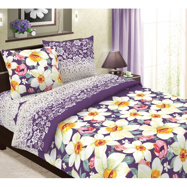 постельное белье Нарциссы вид фиолетовый семейное бязь Чебоксарский текстиль