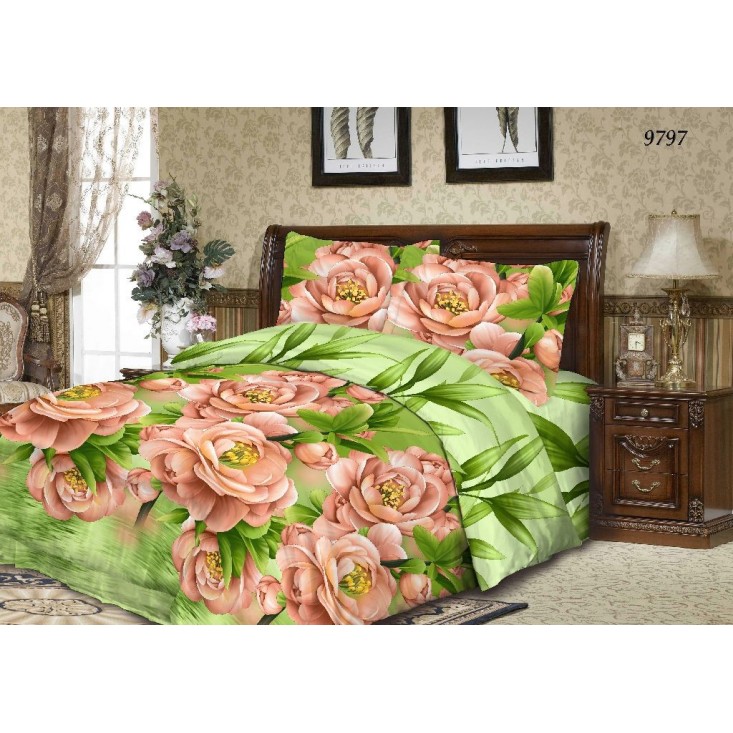 постельное белье Розы персик семейное бязь Чебоксарский текстиль