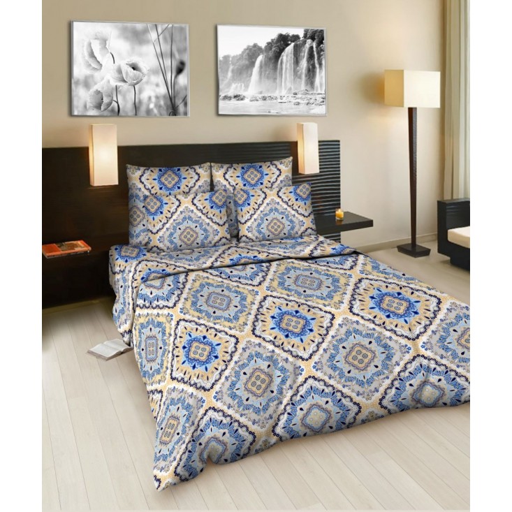 Постельное белье евро бязь Valtery Ришелье голубой