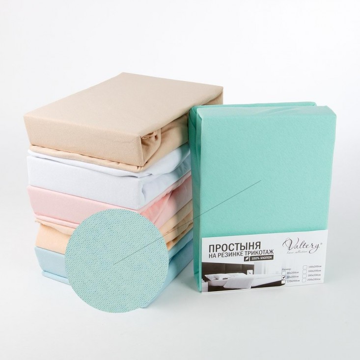 Простынь на резинке Трикотаж 180х200 Valtery Ментоловая