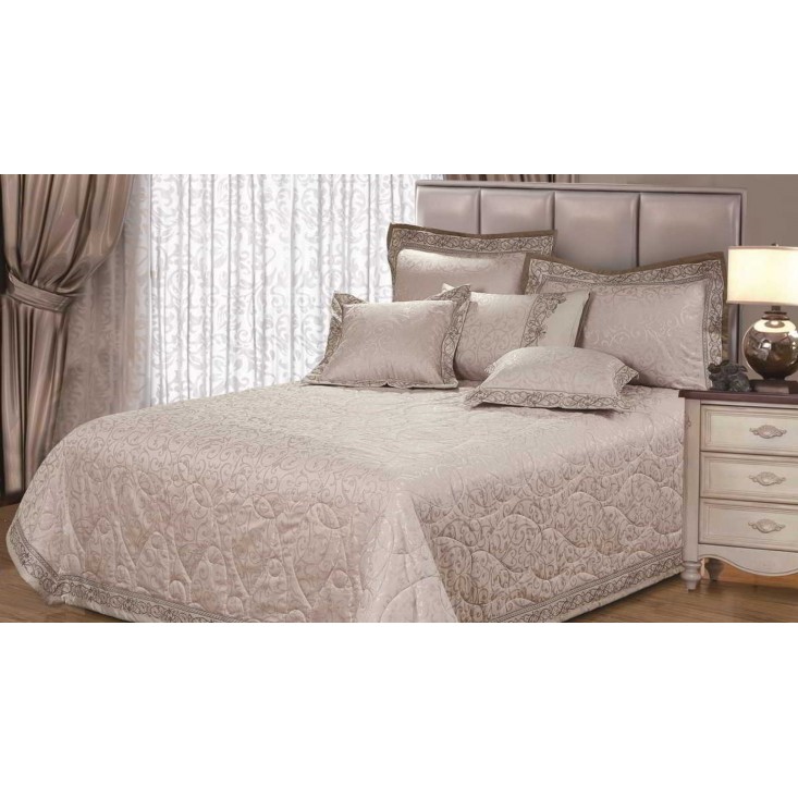 Покрывало Жаккард 240х260 с наволочками Asabella Тонкие завитки какао