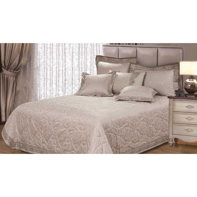 Покрывало Жаккард 240х260 с наволочками Asabella Тонкие завитки какао