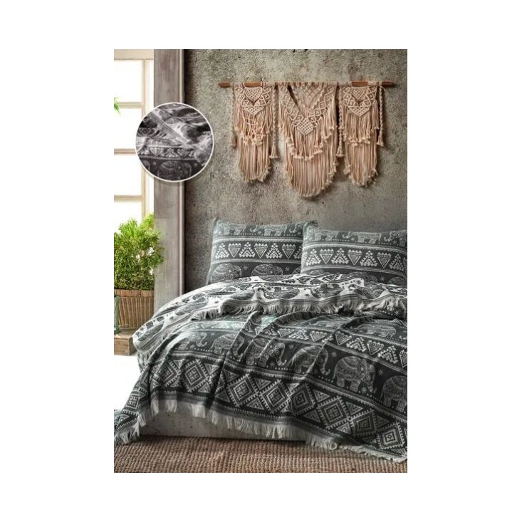 Покрывало хлопок 205х240 IRYA ELEPHANT BED SPREAD черное