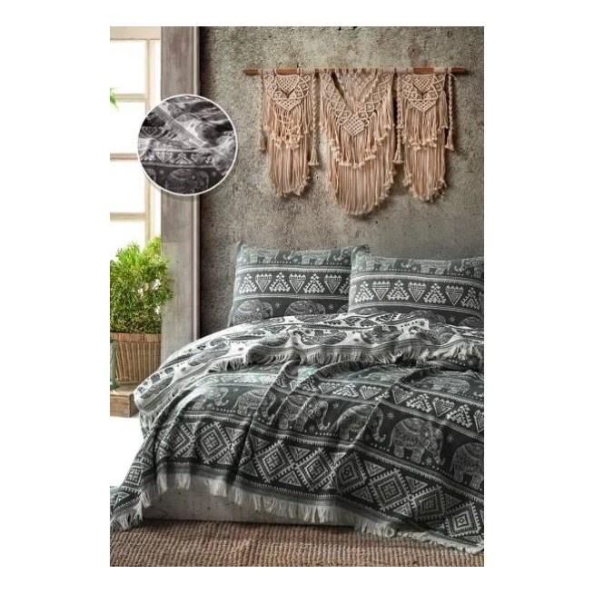Покрывало хлопок 205х240 IRYA ELEPHANT BED SPREAD черное