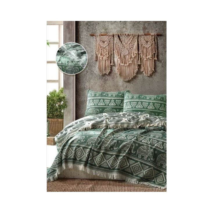 Покрывало хлопок 205х240 IRYA ELEPHANT BED SPREAD зеленое