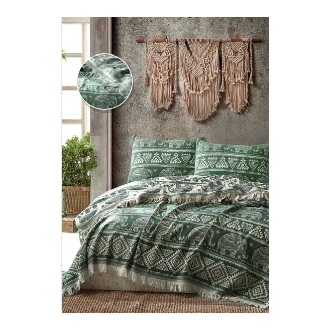 Покрывало хлопок 205х240 IRYA ELEPHANT BED SPREAD зеленое