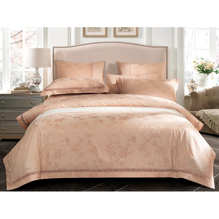 Постельное белье евро Жаккард Asabella Розовое золото