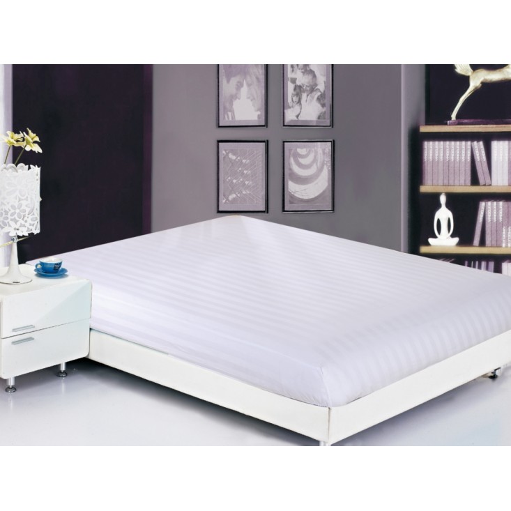 Простынь на резинке Страйп-сатин 160х200 Valtery Белая