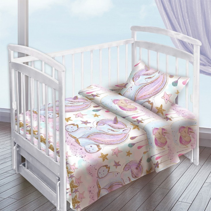 Постельное белье детское в кроватку поплин Вальтери Золотой Единорог