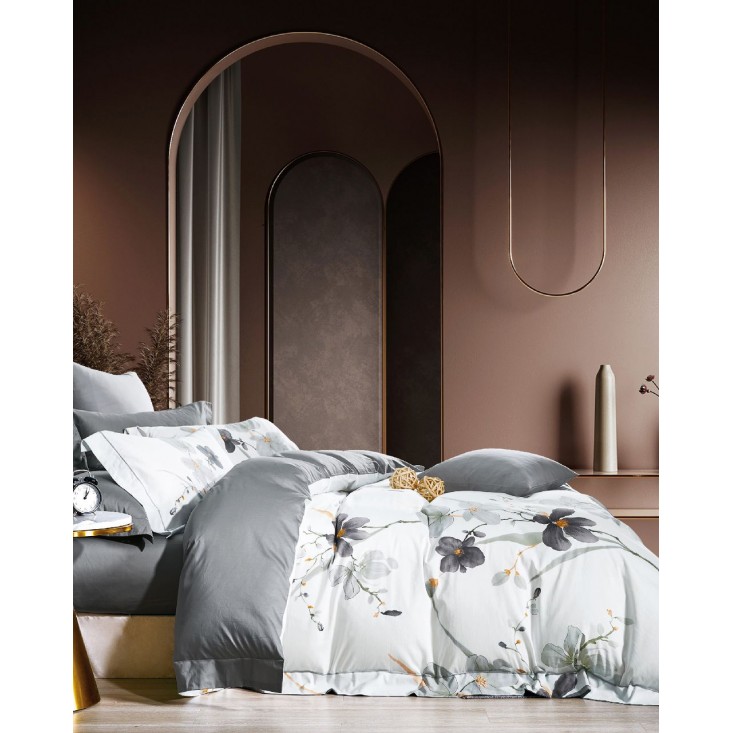 Постельное белье евро Люкс мако-сатин Asabella Дождливые цветы