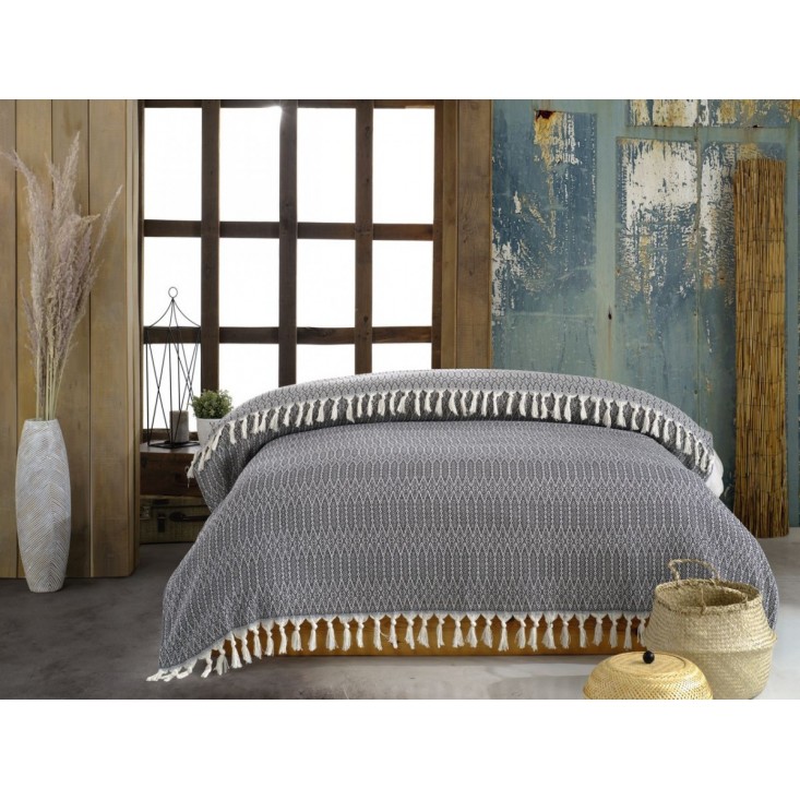 Покрывало хлопок 200х220 IRYA JAKAR GREEN черное