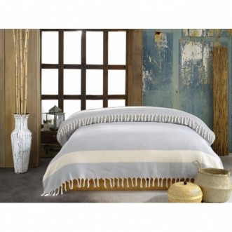 Покрывало хлопок 200х220 IRYA ALISA светло серое