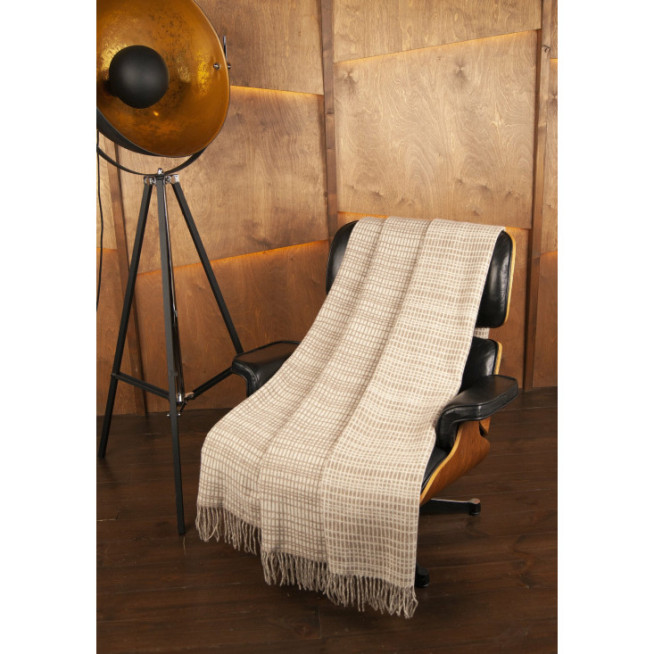 Шерстяной плед австралийский меринос Drobe Etno коричневая клетка