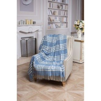 Шерстяной плед Litvilas Leda голубая клетка