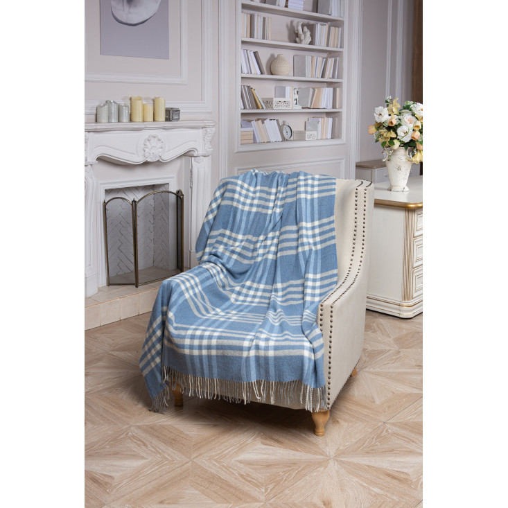 Шерстяной плед Litvilas Leda голубая клетка