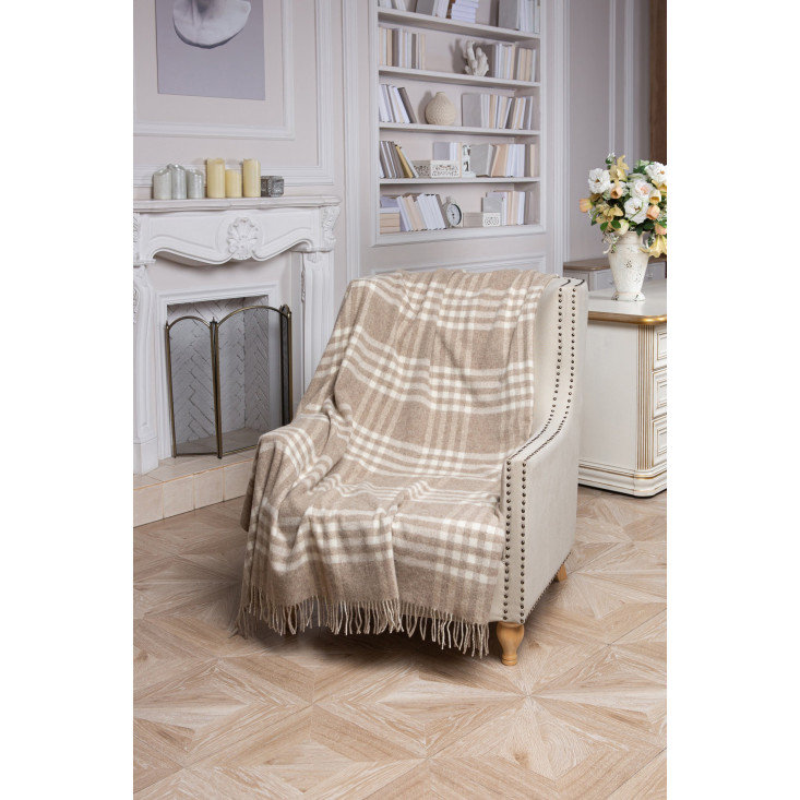 Шерстяной плед Litvilas Leda бежевая клетка