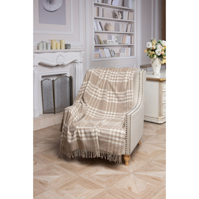 Шерстяной плед Litvilas Leda бежевая клетка