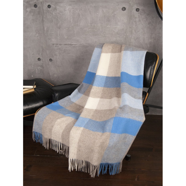 Шерстяной плед монгольские ягнята Litvilas Eli голубая клетка