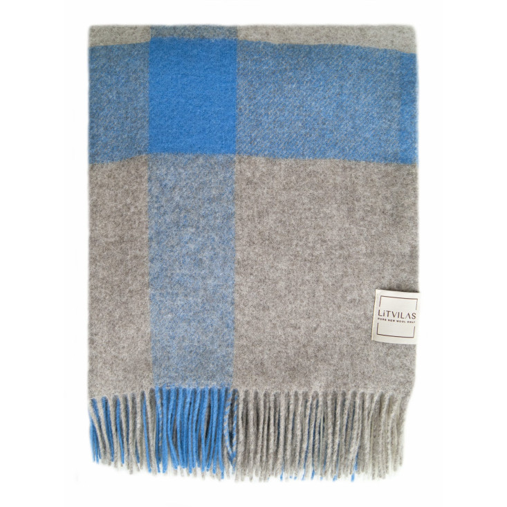 Шерстяной плед монгольские ягнята Litvilas Eli голубая клетка