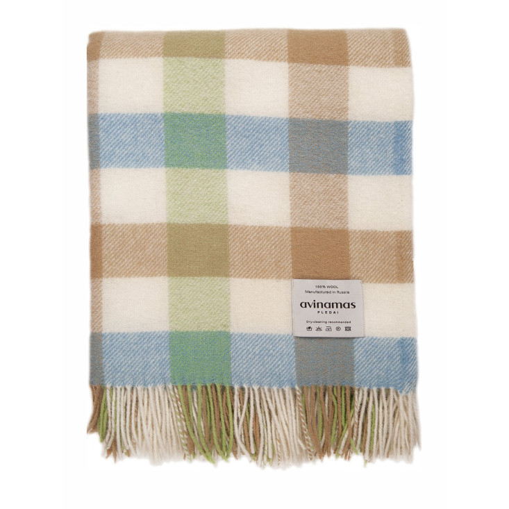 Шерстяной плед новозеландские ягнята Avinamas Thomas бежево-голубой