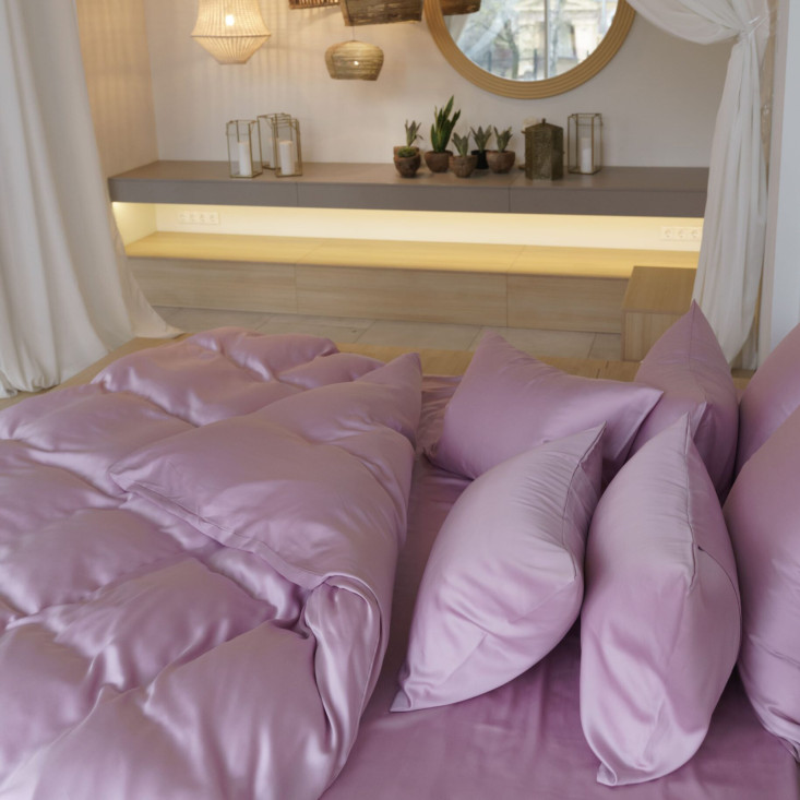 Постельное белье 1,5 спальное с простыней на резинке Lilac Brilliant Grass German Grass наволочки 70х70