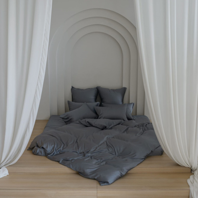 Постельное белье евро тенсел с простыней на резинке Grey Brilliant Grass German Grass