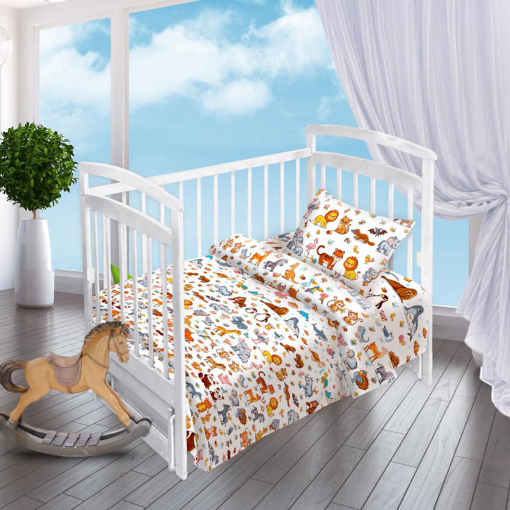 Постельное белье детское в кроватку поплин Valtery Зверята