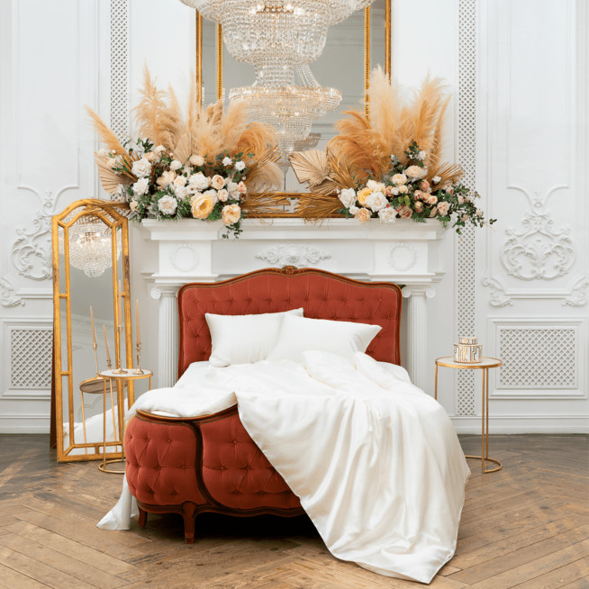 Постельное белье шелковое семейное Creamy White Grass German Grass