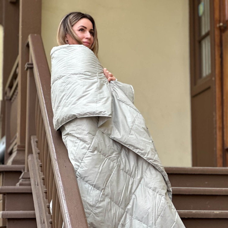 Дорожное пуховое одеяло 140х200 Travel Plaid Grass grey-beige German Grass