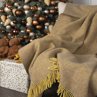 Шерстяной плед новозеландские ягнята Avinamas Janina горчица