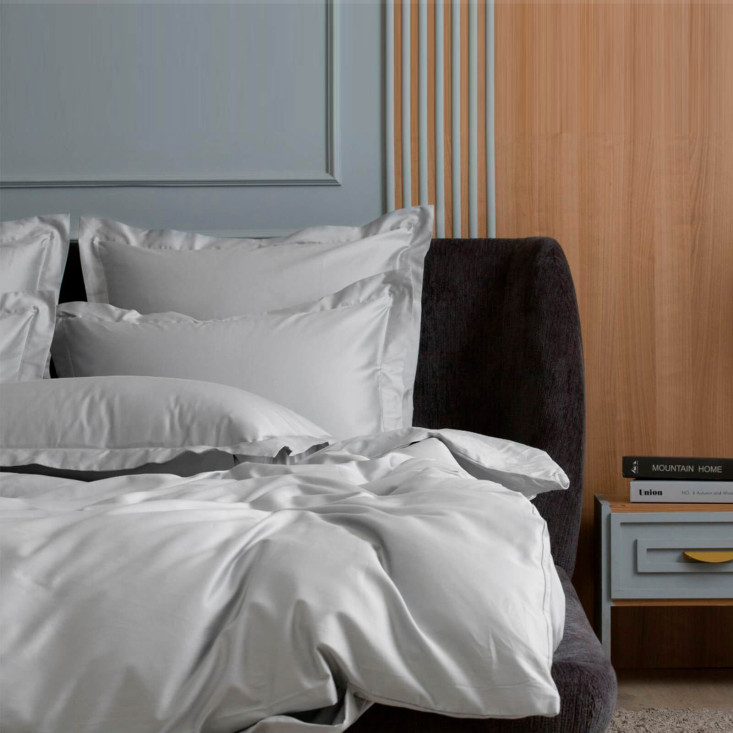 Постельное белье евро мако сатин Ash grey Allure Grass German Grass простынь на резинке 160x200