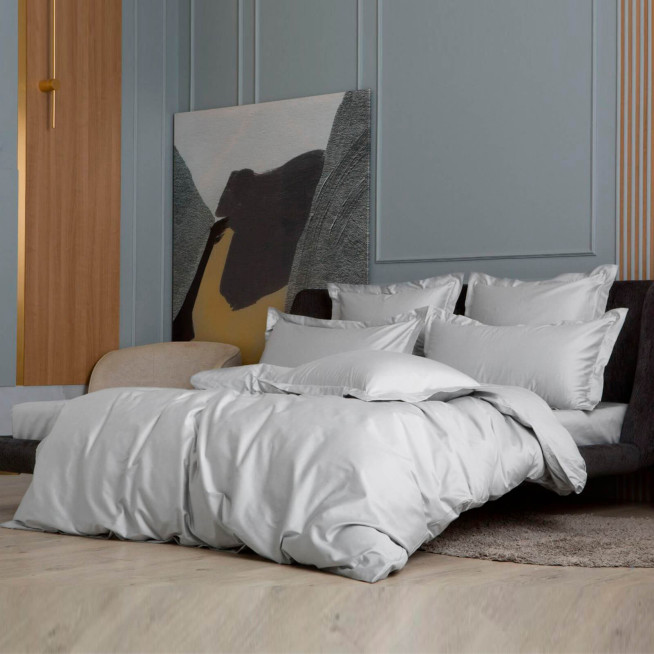 Постельное белье евро мако сатин Ash grey Allure Grass German Grass простынь на резинке 160x200